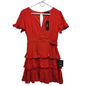 Lulus Red Wrap dress ruffle Knot Tie Sleeves Waist Tie Lined Bodice Size Medium